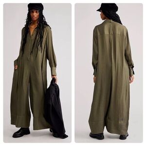Free People Olive Green Wide-Leg Jumpsuit